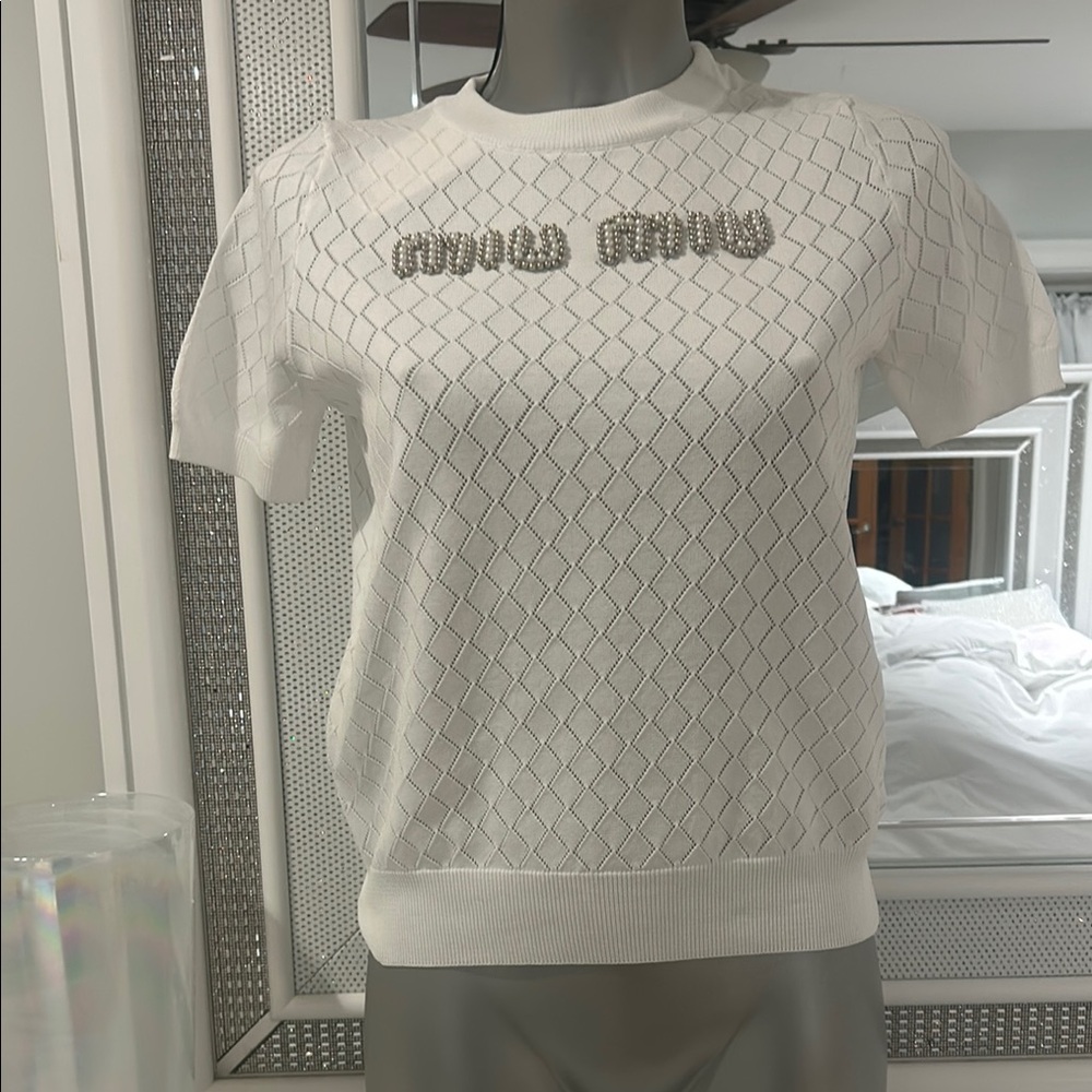 Chanel White Knit Short Sleeve Top